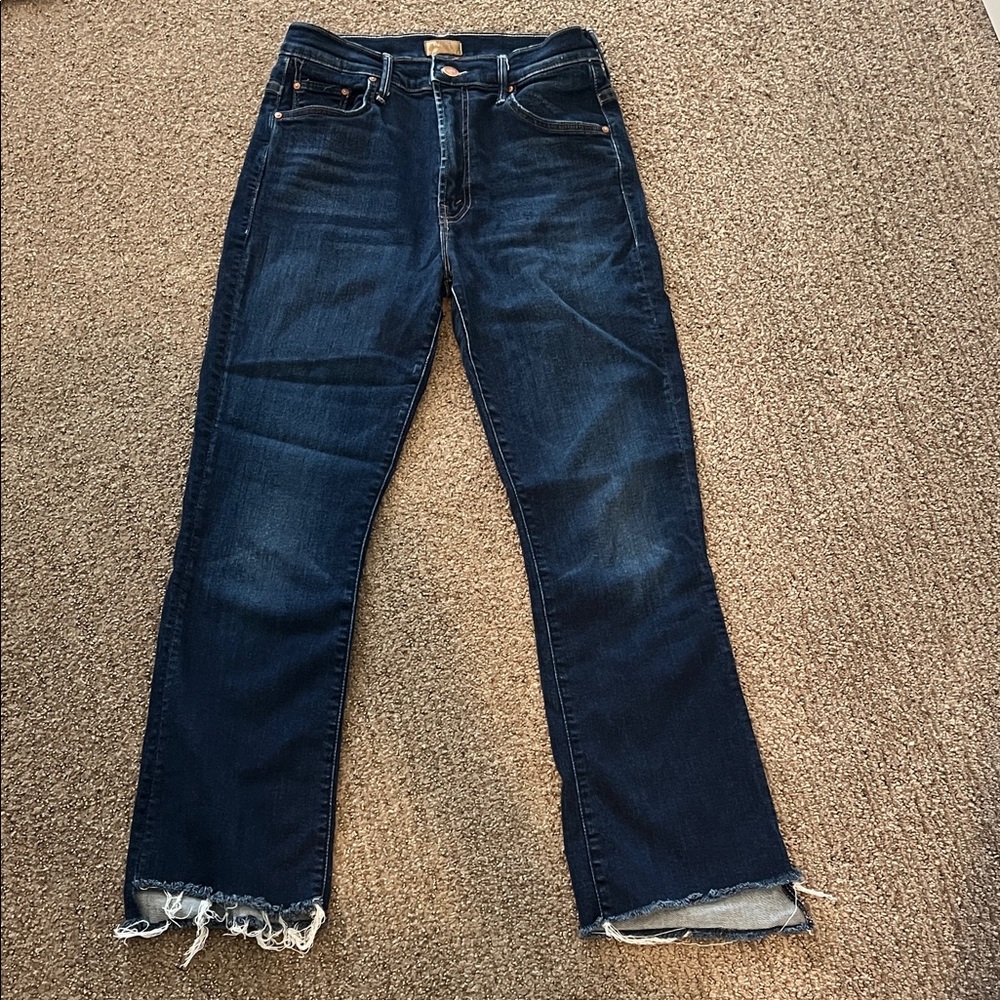 MOTHER Dark Blue Ankle Jeans with Frayed Hem